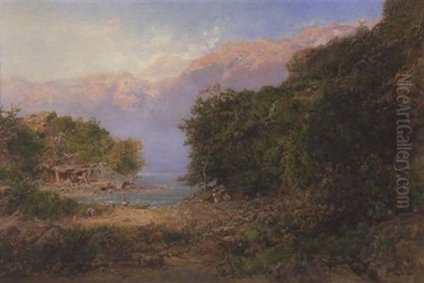 Picnic At The Cove Oil Painting by Otto Reinhold Jacobi