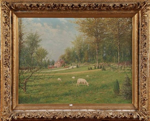 Vue Du Chateau Carsoul Et Du Parc Montjoie Oil Painting by Adolphe Jacobs