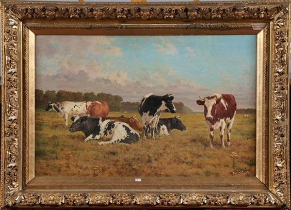 Vaches Au Pre Oil Painting by Adolphe Jacobs