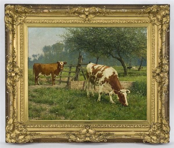 Cows In A Pasture Oil Painting by Adolphe Jacobs