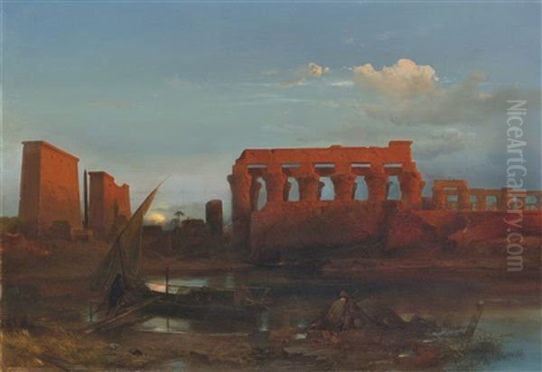 Vue Du Temple De Louxor Oil Painting by Albrecht Michael Jacob Jacobs