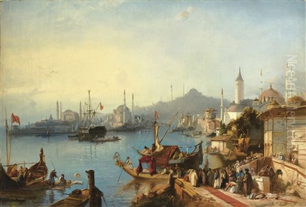 The Arrival Of Sultan Abdulmecid At The Nusretiye Mosque Oil Painting by Jacob Jacobs