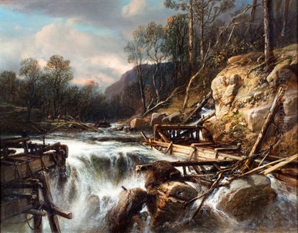 Waterval Bij Een Gebroken Dam, Mogelijk In Noorwegen Oil Painting by Jacob Jacobs