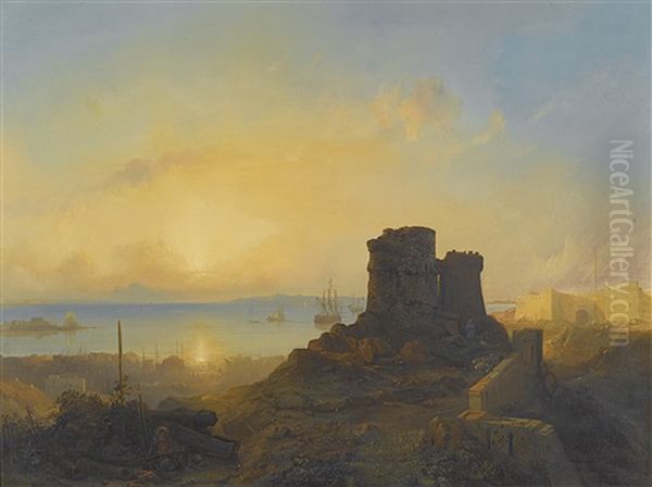 Crusader Castle On The Ottoman Coast Oil Painting by Jacob Jacobs