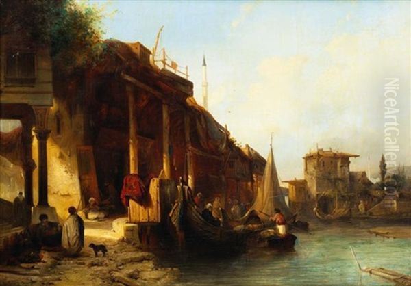 Marchands Dans Le Port De Constantinople Oil Painting by Jacob Jacobs