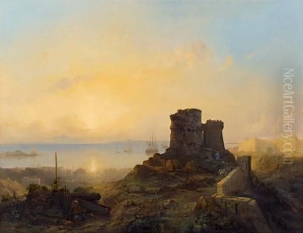 Konstantinopel. Blick Von Der Osmanischen Festung Uber Die Altstadt Auf Das Meer Oil Painting by Jacob Jacobs