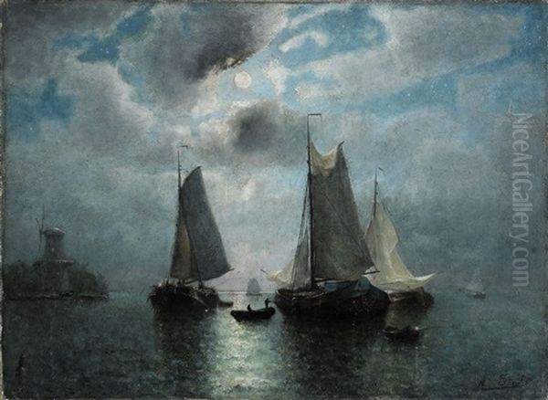 Segelbatar I Mansken Oil Painting by Jacob Jacobs