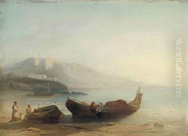 North African Fishermen On The Shore Oil Painting by Jacob Jacobs