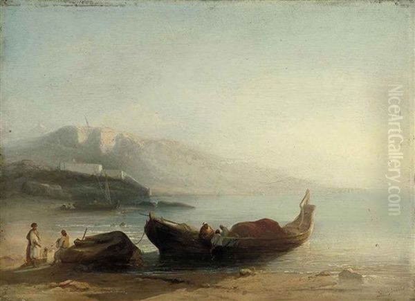 North African Fishermen On The Shore Oil Painting by Jacob Jacobs