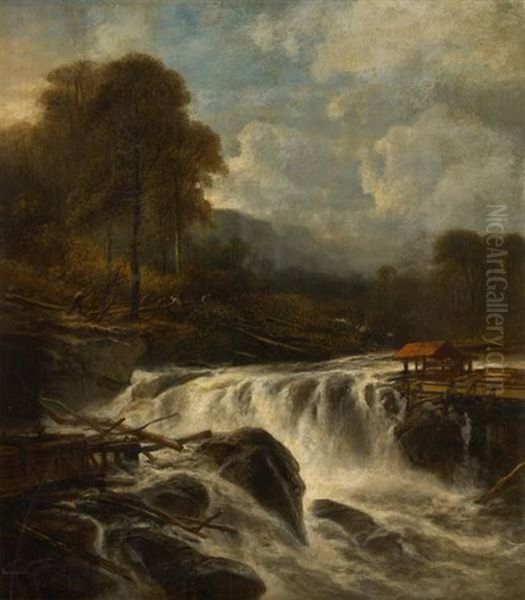 Debardage Pres De La Cascade Oil Painting by Jacob Jacobs