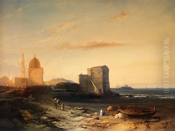 Uferlandschaft Bei Kairo Oil Painting by Jacob Jacobs