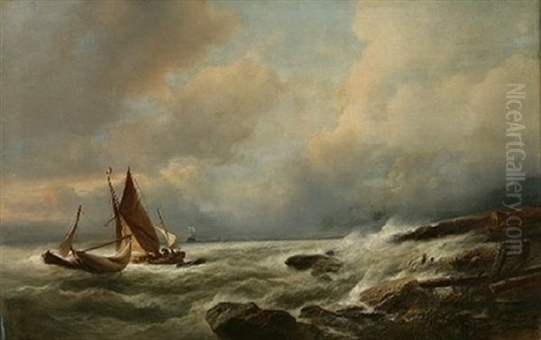 Paysage Cotier Avec Voiliers Sur Une Mer Houleuse Oil Painting by Jacob Jacobs