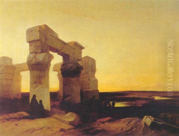 An Egyptian Temple Oil Painting by Jacob Jacobs