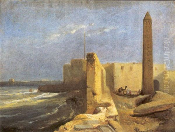 Obelisken Nabij De Kust Te Alexandrie - Egypte Oil Painting by Jacob Jacobs