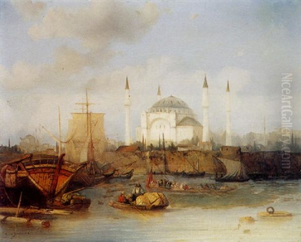 Shipping On The Bosphorus Overlooking Constantinople Oil Painting by Jacob Jacobs