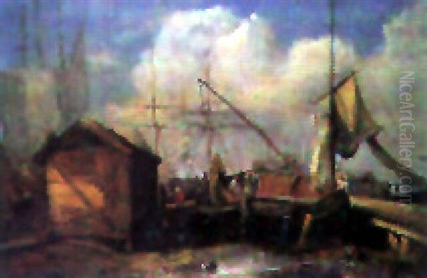 Scene Portuaire Oil Painting by Jacob Jacobs