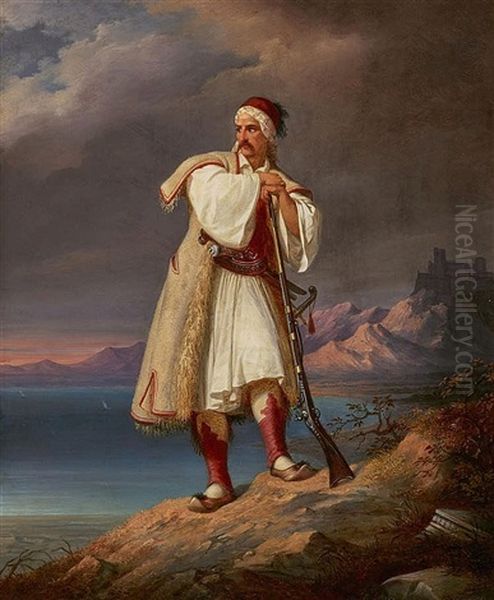 A Greek Freedom Fighter Oil Painting by Paul Emil Jacobs