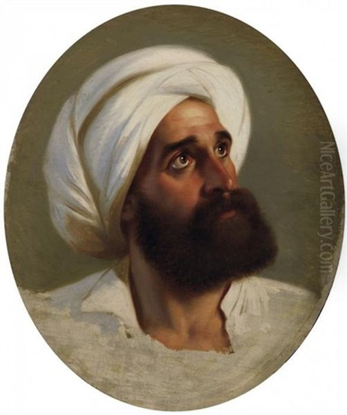 Portrat Eines Bartigen Herrn Mit Weisem Turban Oil Painting by Paul Emil Jacobs