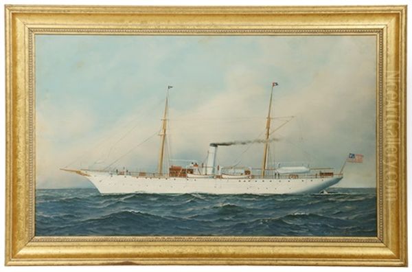 Portrait Of The Steam/sail Yacht 'columbia Oil Painting by Antonio Jacobsen