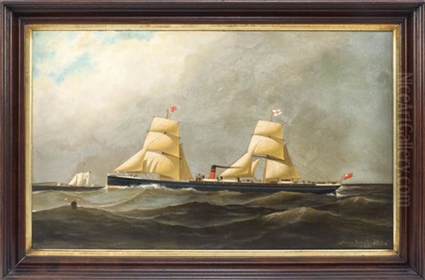 A Steam-sail Vessel With A Pilot Boat Approaching Oil Painting by Antonio Jacobsen