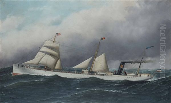 Screw Steamship Willkommen Oil Painting by Antonio Jacobsen