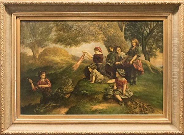 Landscape Scene With Children Playing Oil Painting by David Jacobsen