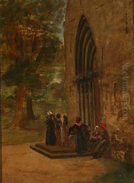 People In Front Of A Church, Presumably On The Friesian Island Of Fohr Oil Painting by David Jacobsen