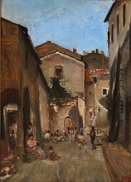 Street Life In Italy Oil Painting by David Jacobsen