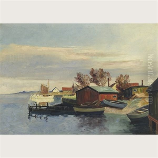 Harbour Scene Oil Painting by Frederick Wilhelm Jacobsen