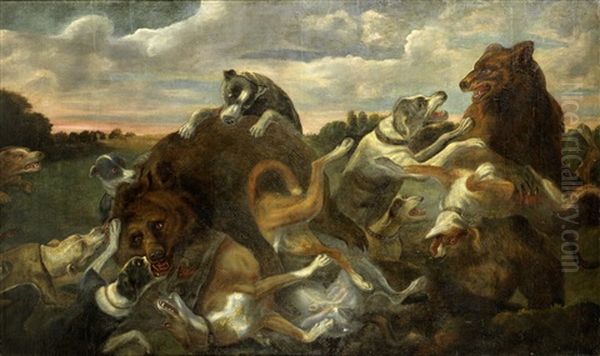 Hounds Attacking Bears Oil Painting by Juriaen Jacobsen