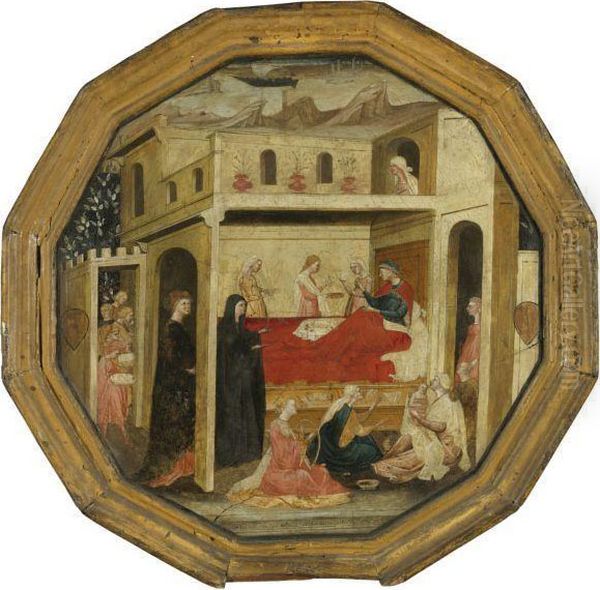 The Montauri Birth Tray Oil Painting by Bartolomeo Di Fruosino