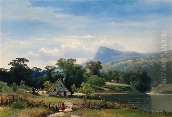 A House In A Norwegian Landscape Oil Painting by Sophus Jacobsen