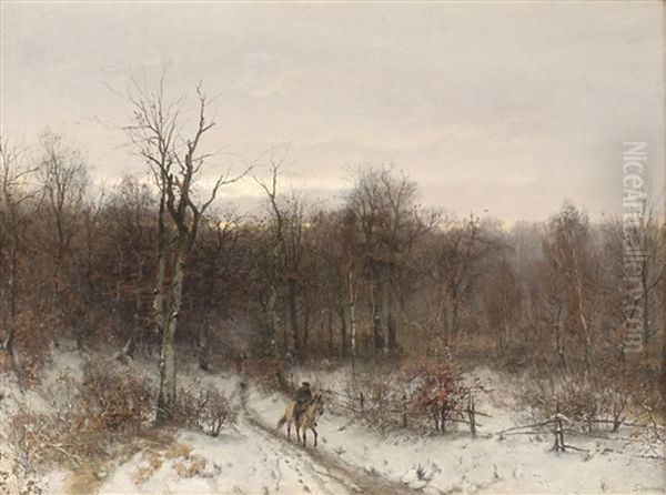 Vinterlandskap Med Rytter Oil Painting by Sophus Jacobsen