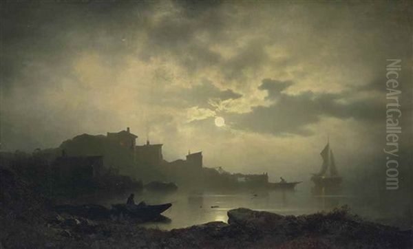 Moonlit Bay Oil Painting by Sophus Jacobsen