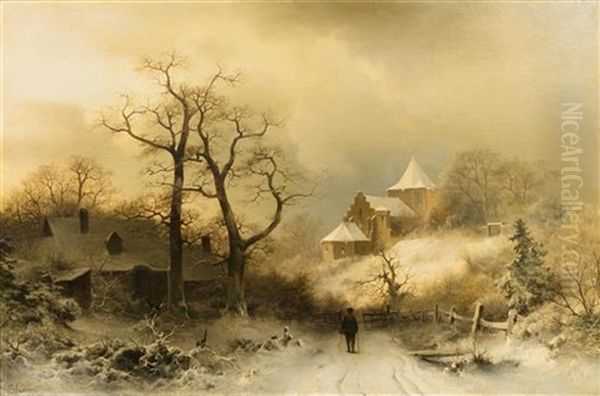 Winter Landscape Oil Painting by Sophus Jacobsen