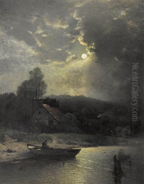 Uferlandschaft Im Mondschein Oil Painting by Sophus Jacobsen