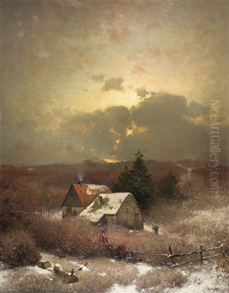 Bauerngehoft In Winterlicher Einode Oil Painting by Sophus Jacobsen