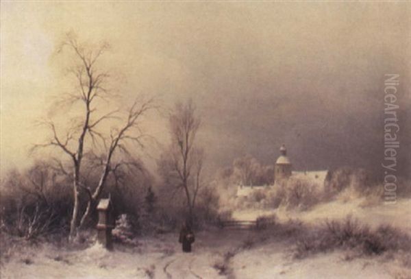 Winter Landscape With Cloister Oil Painting by Sophus Jacobsen