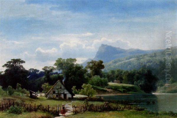 Bergslandskap I Sol Oil Painting by Sophus Jacobsen