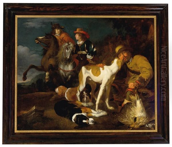 A Landscape With Two Riders, A Hunter With Hounds And His Quarry Oil Painting by Juriaen Jacobsz