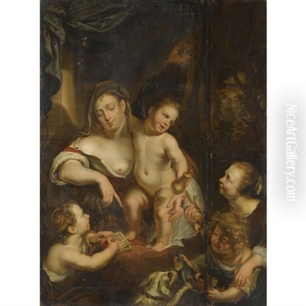 A Mother And Her Daughter, With Other Children Playing Around Them Oil Painting by Juriaen Jacobsz