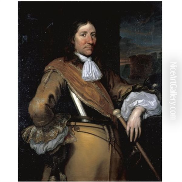 Portrait Of A Soldier, Half-length, Wearing A Buff Surcoat And Breastplate And Holding A Baton Oil Painting by Juriaen Jacobsz