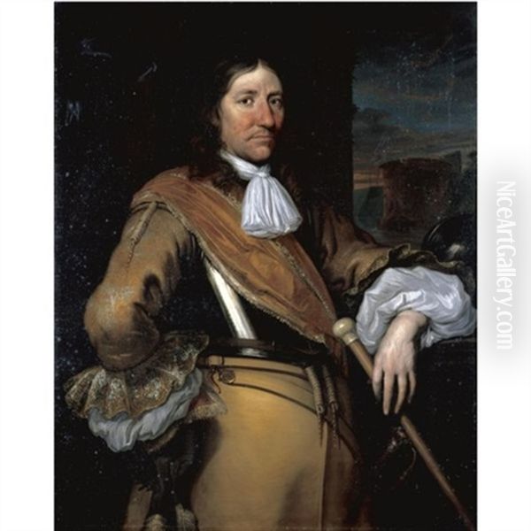 Portrait Of A Soldier, Half-length, Wearing A Buff Surcoat And Breastplate And Holding A Baton Oil Painting by Juriaen Jacobsz