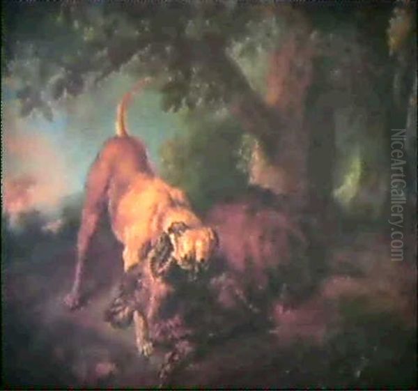 Wildschwein Unter Einer Eiche, Von Einem Hund Hingestreckt Oil Painting by Juriaen Jacobsz