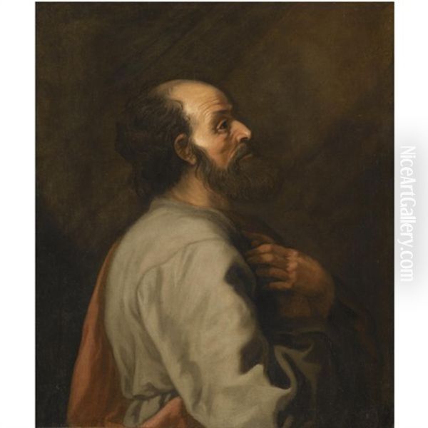 A Bearded Figure, Standing In Profile, At Prayer Oil Painting by Lambert Jacobsz