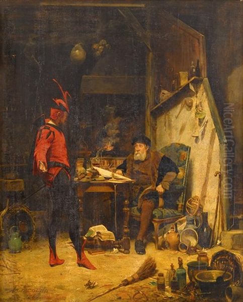 Faust And Mephistopheles Oil Painting by (Alfred Louis Vigny) Jacomin