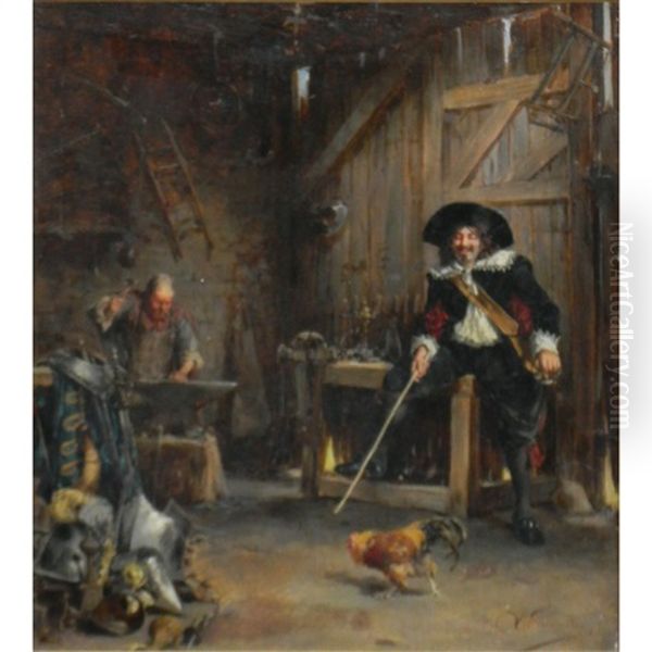 At The Forge Oil Painting by (Alfred Louis Vigny) Jacomin