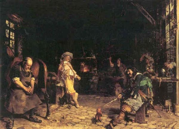 The Smithy Oil Painting by (Alfred Louis Vigny) Jacomin