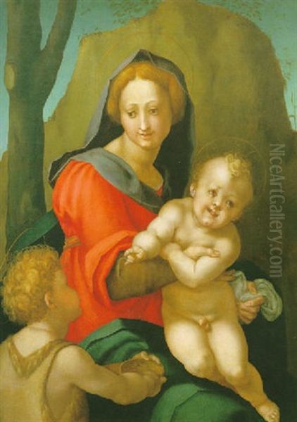 La Vierge A L'enfant Avec Le Petit Saint Jean-baptiste Oil Painting by (Jacone) Jacopo di Giovanni di Francesco