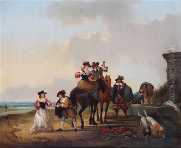 Compagnie De Chevaliers Pres De La Source A La Cote Oil Painting by Joseph Jacops